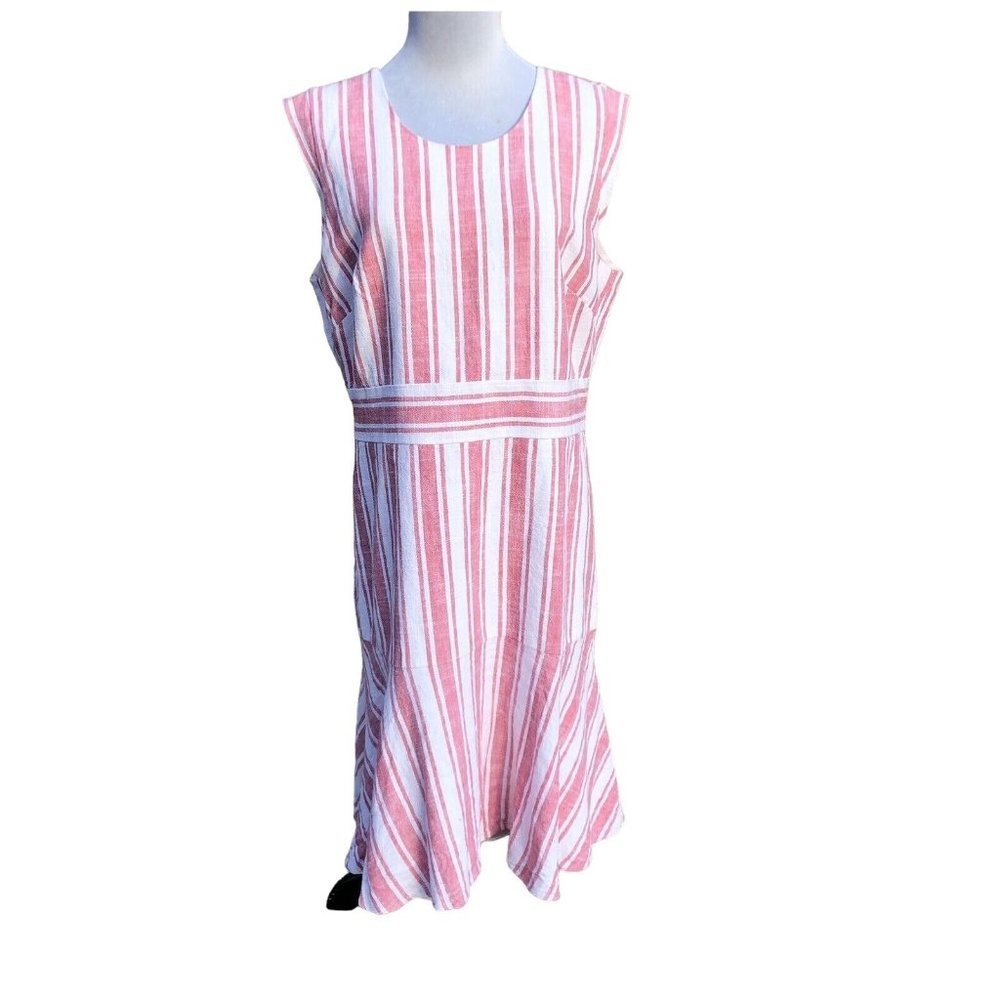J Crew Womens Linen Blend Sleeveless Shirt Waist Dress Size 16 Pink White Stripe